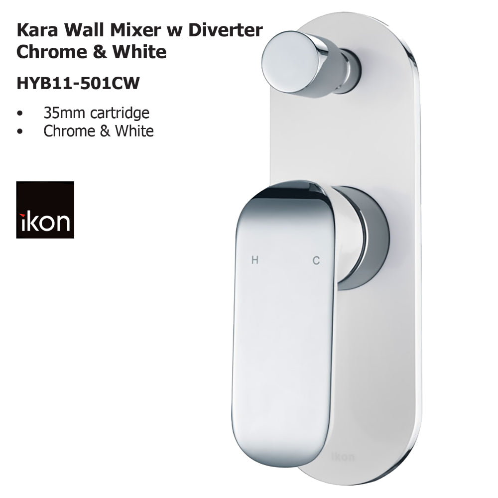 Kara Wall Mixer with Diverter Chrome and white HYB11-501CW - Bathroom Hub