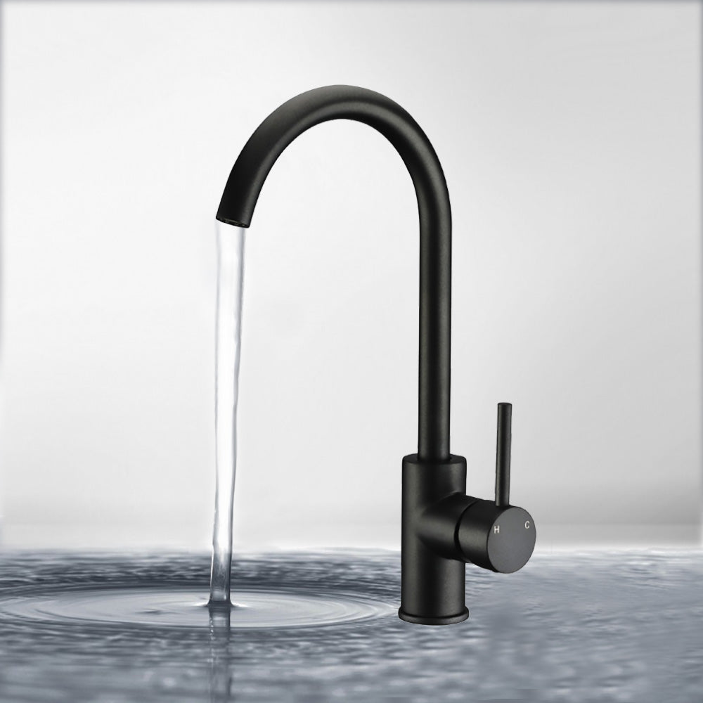 Otus Gooseneck Sink Mixer Matt Black PC1001LF-B - Bathroom Hub