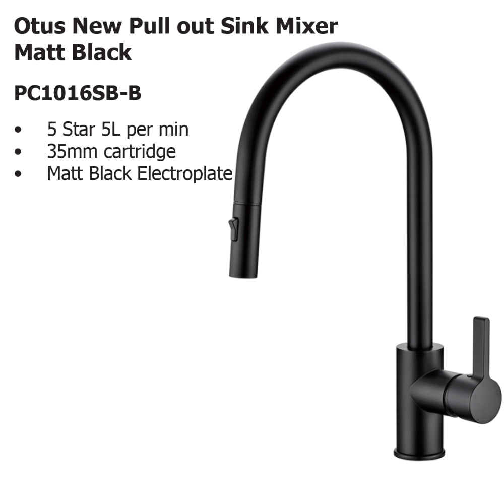 Otus New Pull out Sink Mixer Matt Black PC1016LF-B - Bathroom Hub
