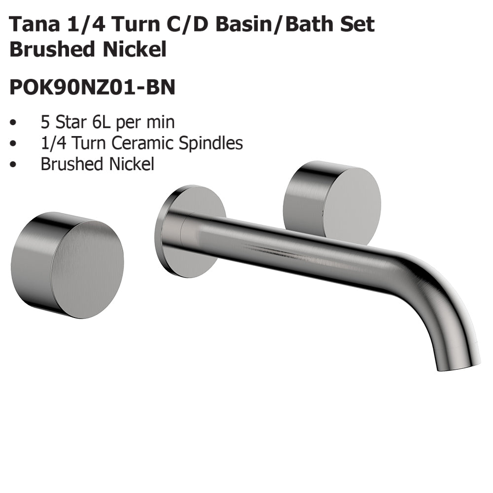 Tana 1/4 Turn C/D Basin/Bath Set Brushed Nickel POK90NZ01-BN - Bathroom Hub