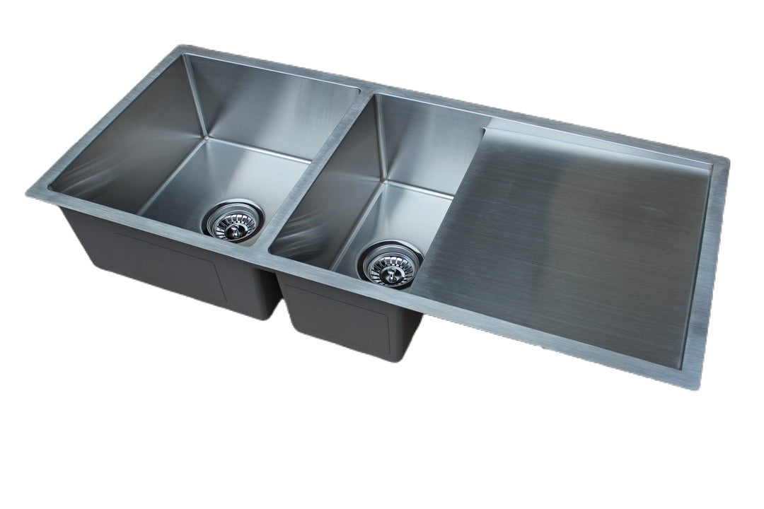 Handmade Stainless Steel Kitchen Sink Double Bowls with Drainer (100cm x 45cm) - HMDBD10045 - Bathroom Hub