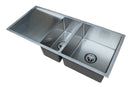 Handmade Stainless Steel Kitchen Sink Double Bowls with Drainer (100cm x 45cm) - HMDBD10045