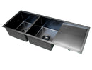 Handmade Stainless Steel Kitchen Sink Double Bowls with Drainer (111cm x 45cm) PVD Black - HMDBD11145R PVD