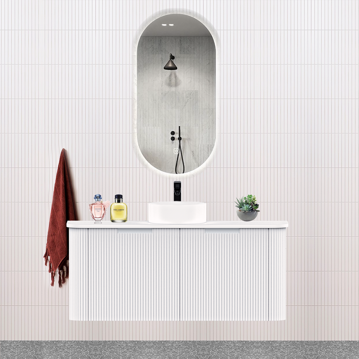 Fluted Matt White Designer Vanity Unit 900mm WH2216S_900_MW - Bathroom Hub