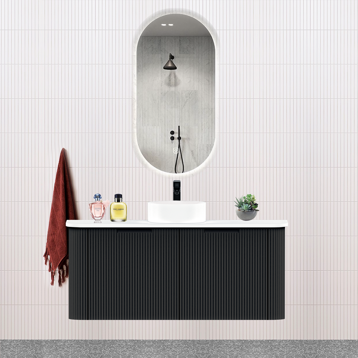 Fluted Matt Black Designer Vanity Unit 1200mm WH2216S_1200_MB