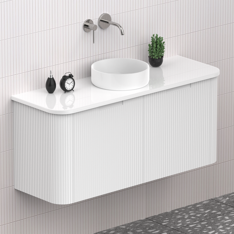 Fluted Matt White Designer Vanity Unit 1200mm