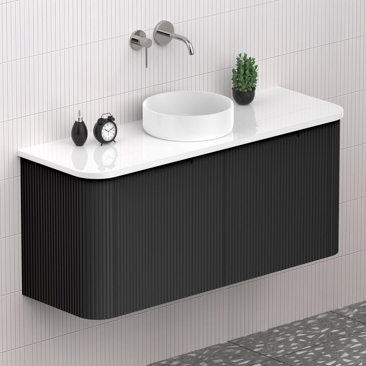 Fluted Matt Black Designer Vanity Unit 1200mm WH2216S_1200_MB