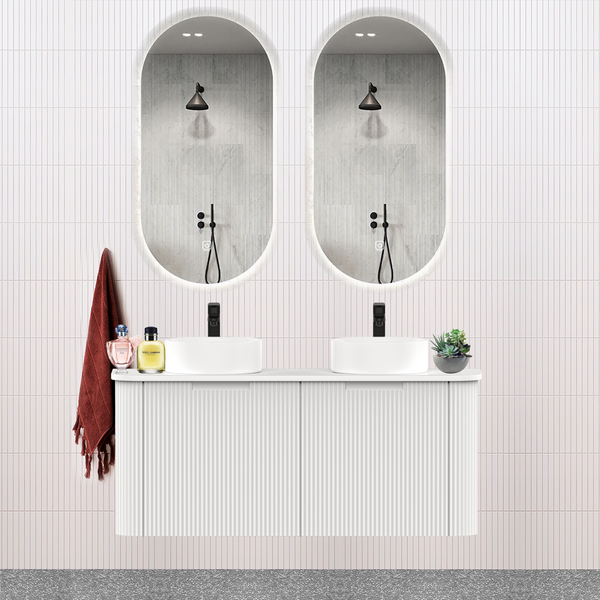 Fluted Matt White Designer Double Bowel Vanity Unit 1200mm