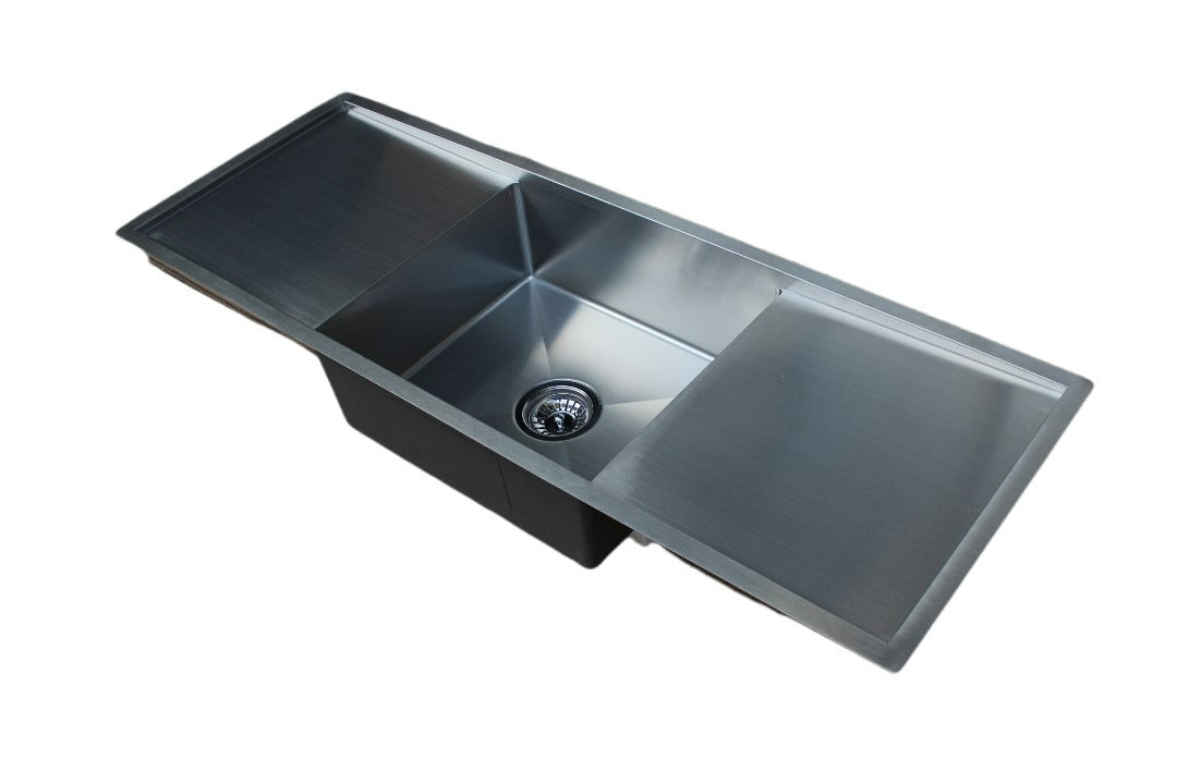 Handmade Stainless Steel Kitchen Sink Single Bowl with Double Drainers (122m x 45cm) - HMSBDD12245 - Bathroom Hub