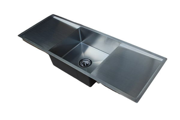 Handmade Stainless Steel Kitchen Sink Single Bowl with Double Drainers (122m x 45cm) - HMSBDD12245