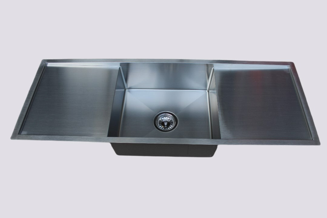 Handmade Stainless Steel Kitchen Sink Single Bowl with Double Drainers (122m x 45cm) - HMSBDD12245 - Bathroom Hub