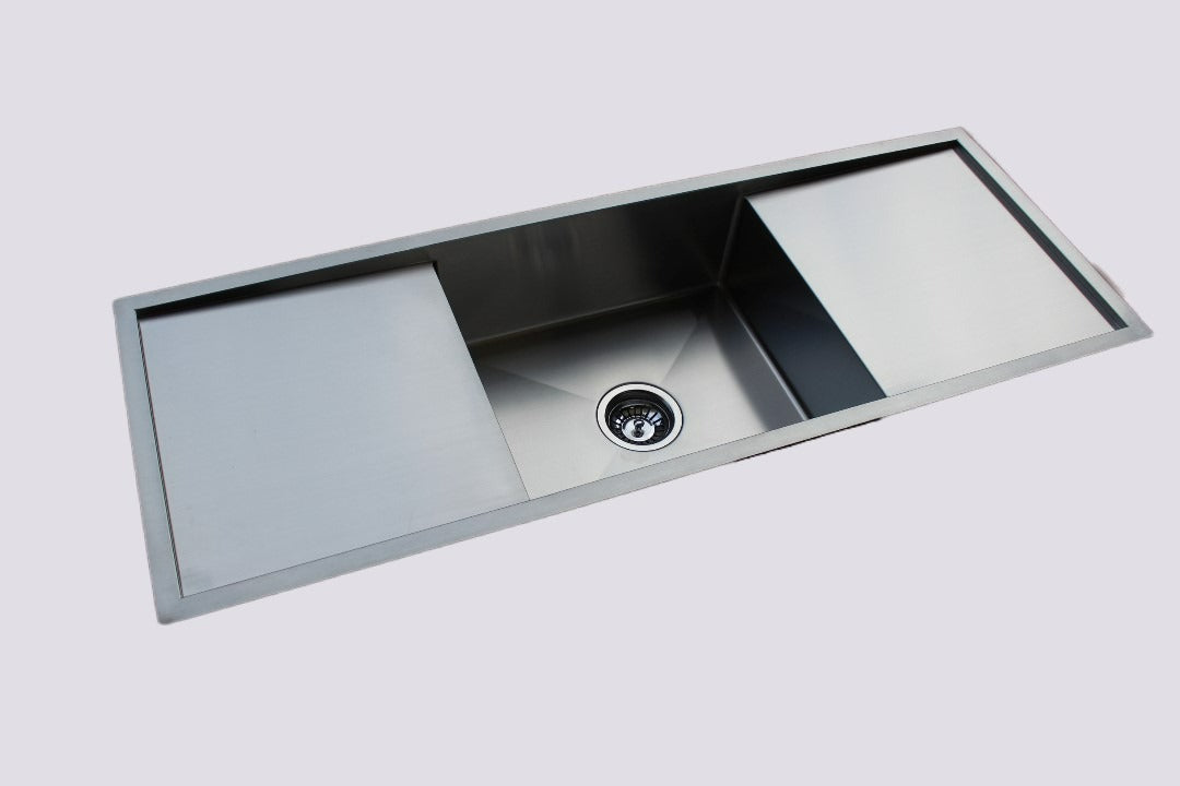 Handmade Stainless Steel Kitchen Sink Single Bowl with Double Drainers (122m x 45cm) - HMSBDD12245 - Bathroom Hub