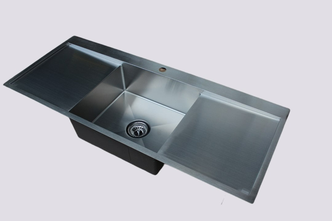 Handmade Stainless Steel Kitchen Sink Single Bowl with Double Drainers (122m x 50cm) - HMSBDD12250TH - Bathroom Hub