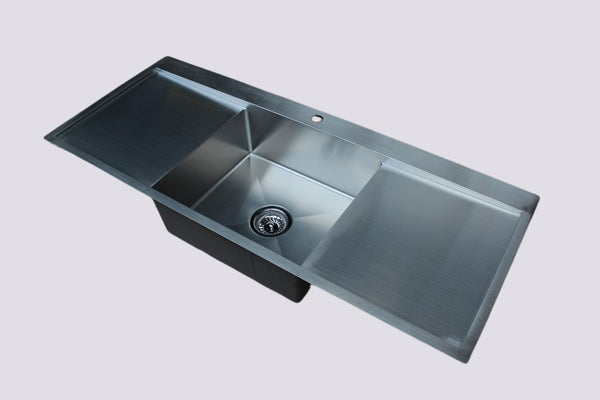 Handmade Stainless Steel Kitchen Sink Single Bowl with Double Drainers (122m x 50cm) - HMSBDD12250TH