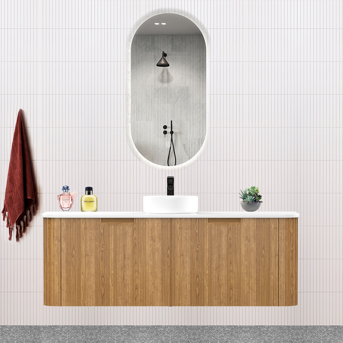Fluted Timber Oak Designer Vanity Unit 1500mm WH2216S_1500_OAK - Bathroom Hub