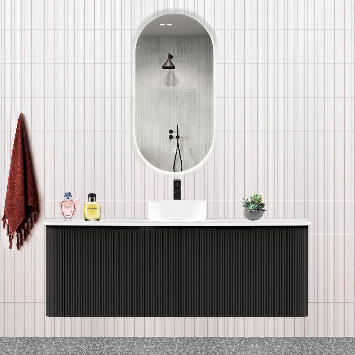 Fluted Matt Black Designer Vanity Unit 1500mm WH2216S_1500_MB