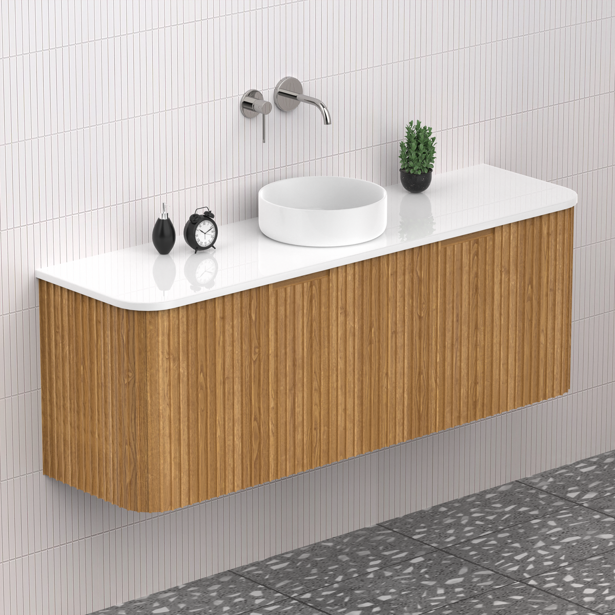 Fluted Timber Oak Designer Vanity Unit 1500mm WH2216S_1500_OAK - Bathroom Hub
