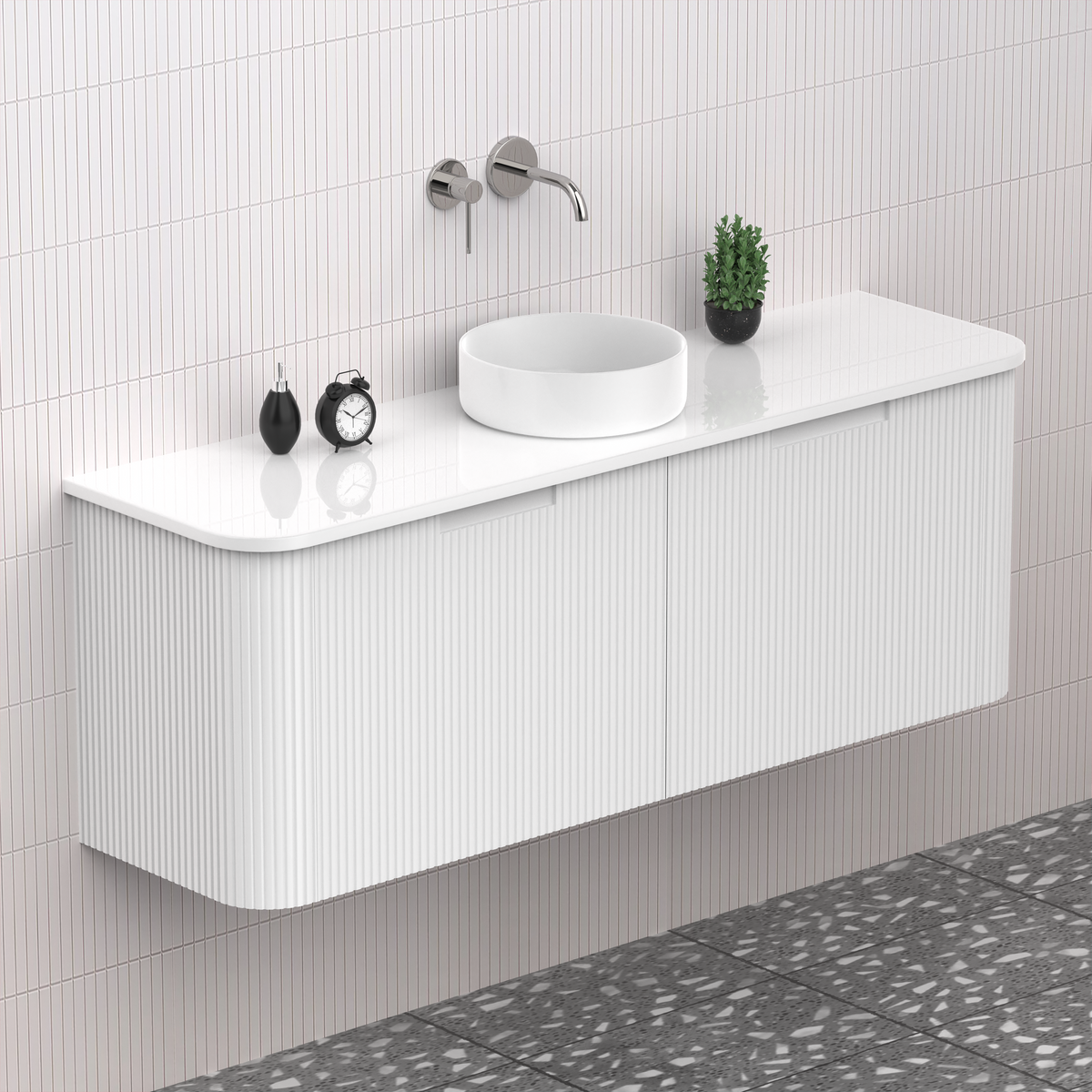 Fluted Matt White Designer Vanity Unit 1500mm WH2216S_1500_MW - Bathroom Hub