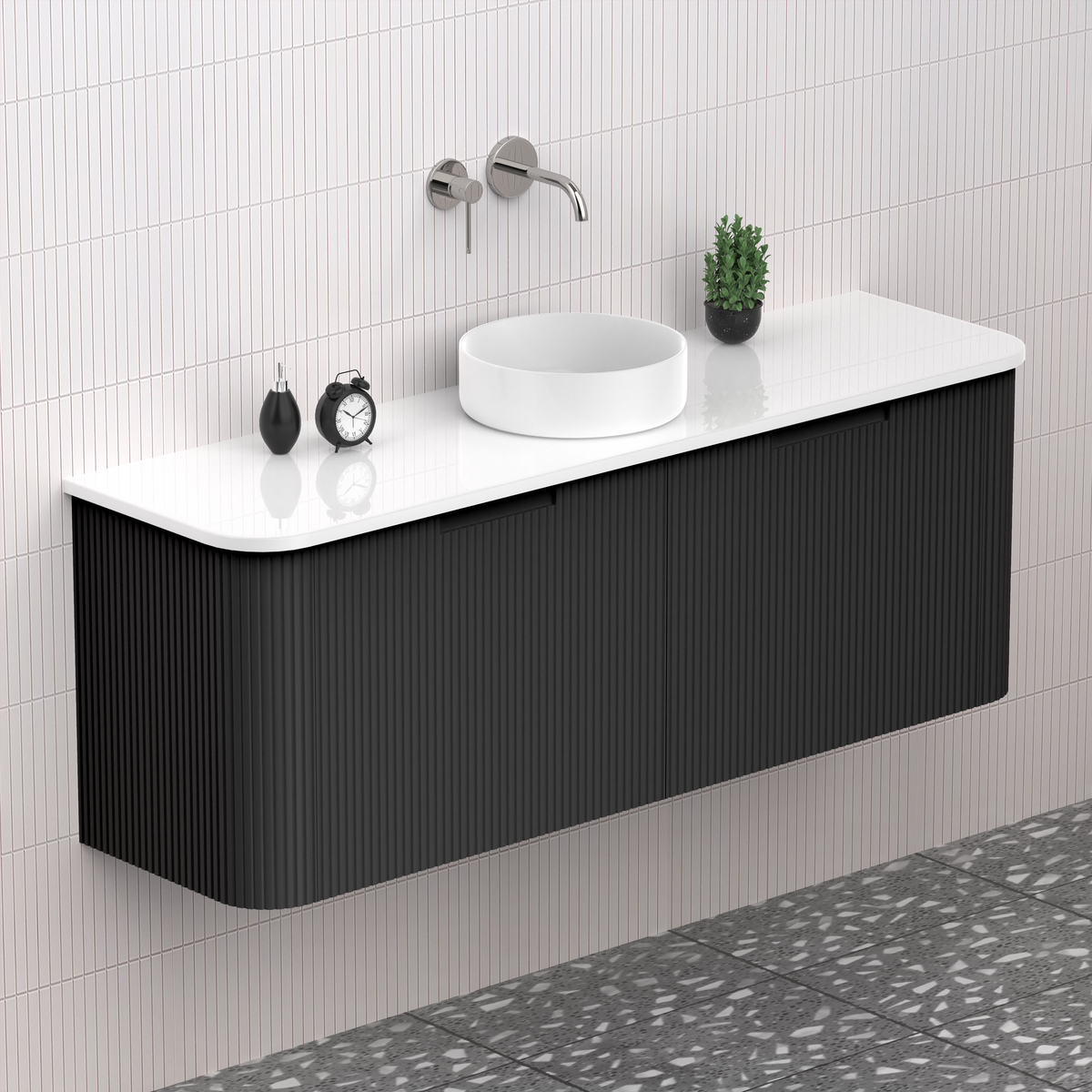 Fluted Matt Black Designer Vanity Unit 1500mm WH2216S_1500_MB