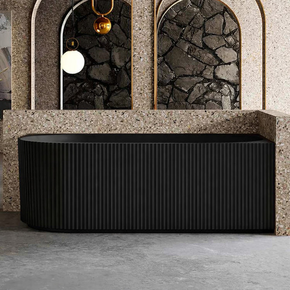 1500 mm Fluted V Groove Corner Matt Black Freestanding Bath - Bathroom Hub