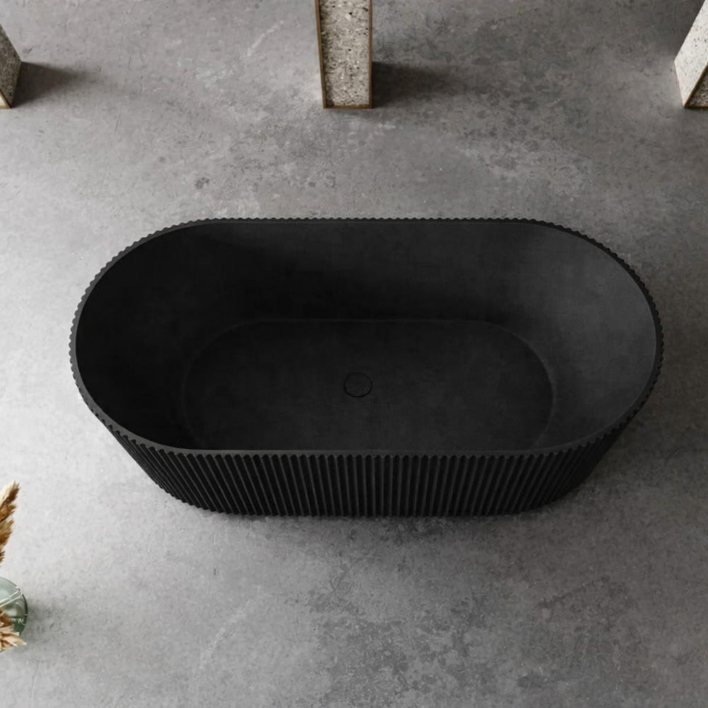 1500 mm Fluted V Groove Matt Black Freestanding Bath AVALON1500-MB - Bathroom Hub