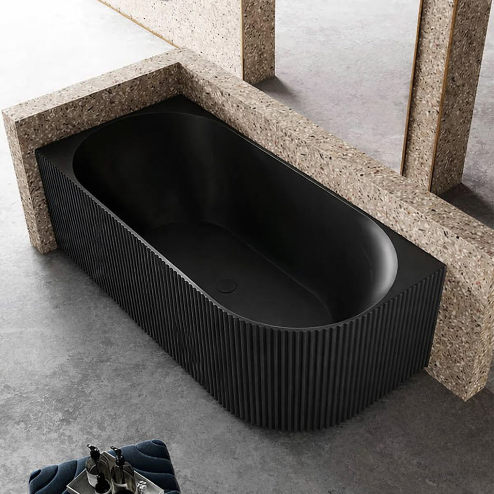 1700 mm Fluted V Groove Corner Matt Black Freestanding Bath - Bathroom Hub