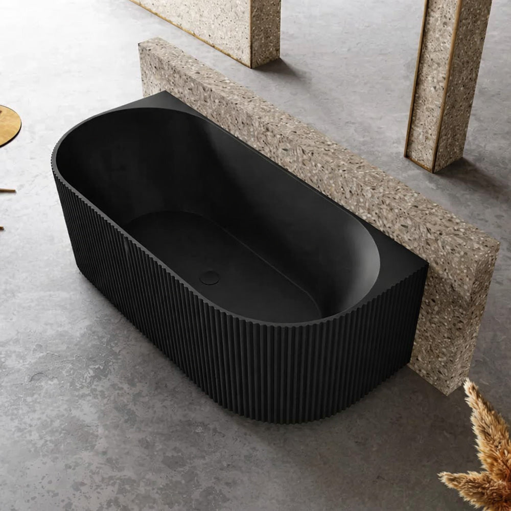 1700 mm Fluted V Groove Matt Black Back to Wall Freestanding Bath - Bathroom Hub