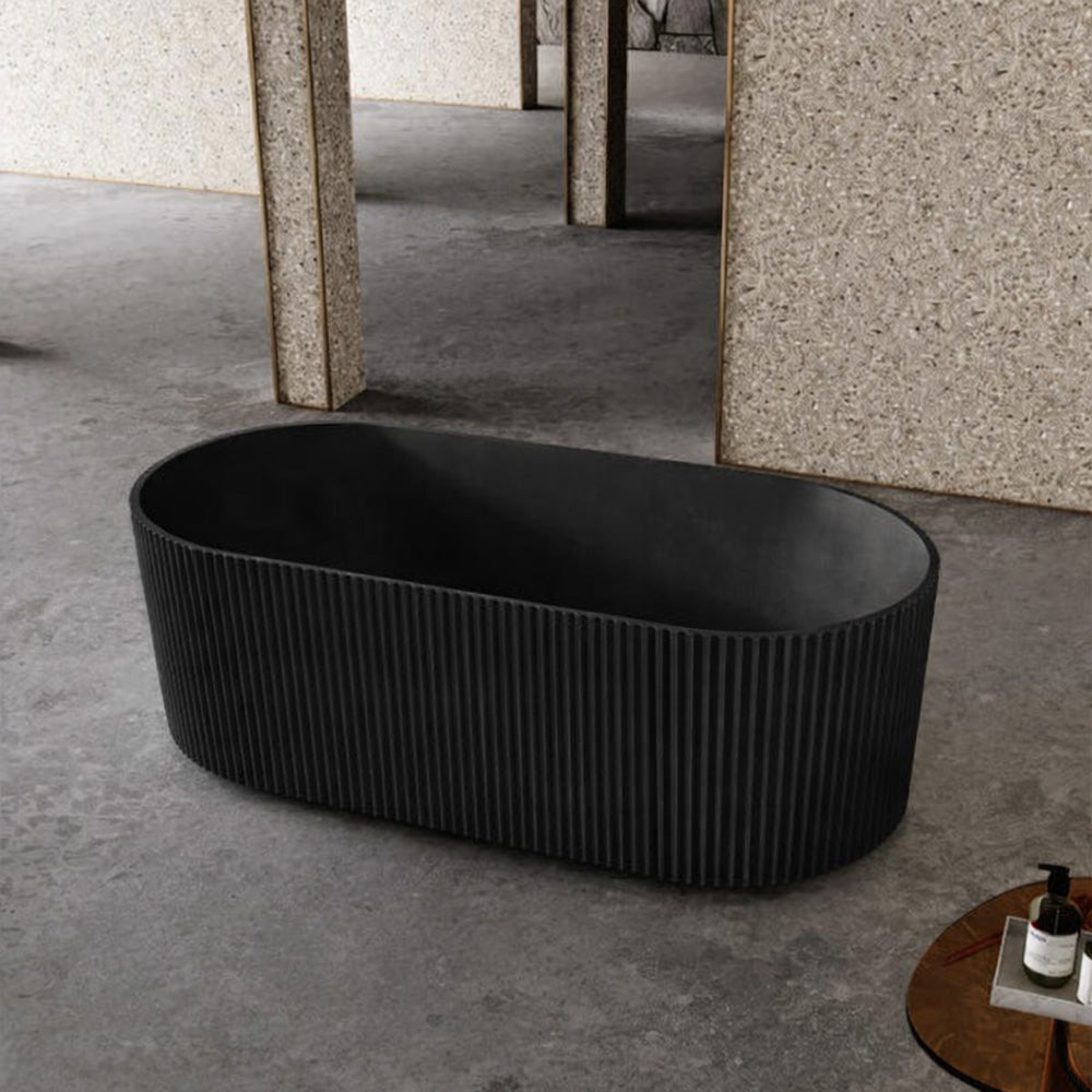 1700 mm Fluted V Groove Matt Black Freestanding Bath AVALON1700-MB - Bathroom Hub