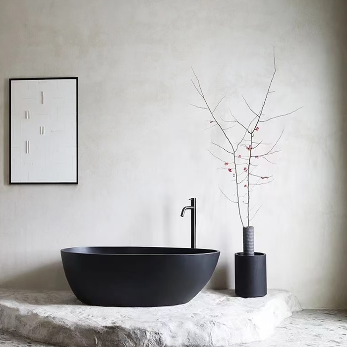 Solid Surface Cast Stone Freestanding Bath 1005 Matt Black - Bathroom Hub