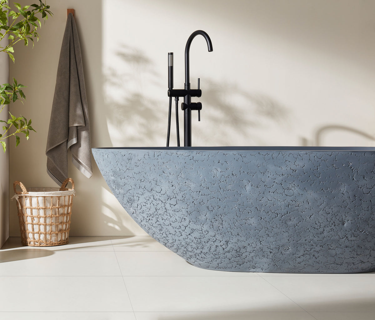 Solid Surface Cast Stone Freestanding Bath 1005 Concrete Finish - Bathroom Hub