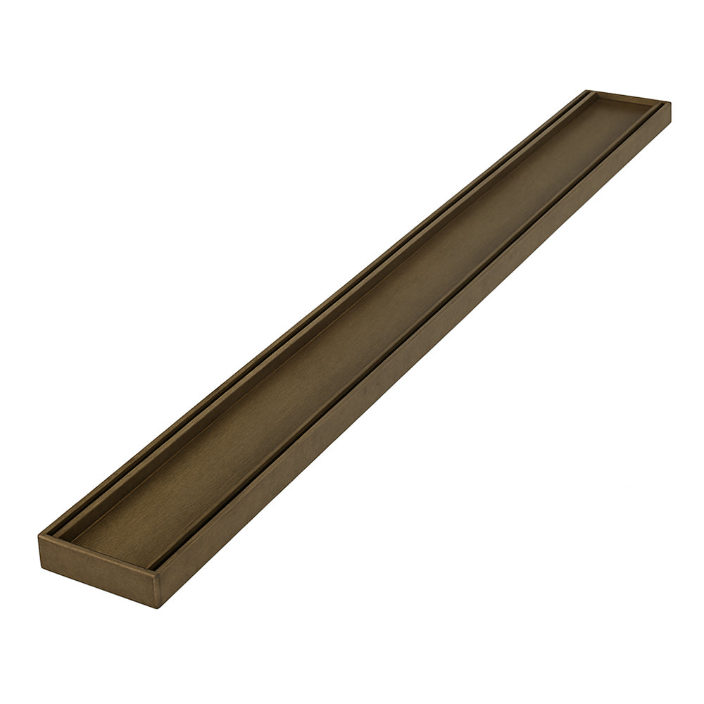 Aluminium Slimline Tile Insert Shower Drain Antique Brass 300-3000x100x21mm - Bathroom Hub