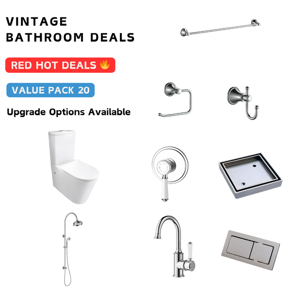 Vintage Chrome With Ceramic White Handle Bathroom Package Deal