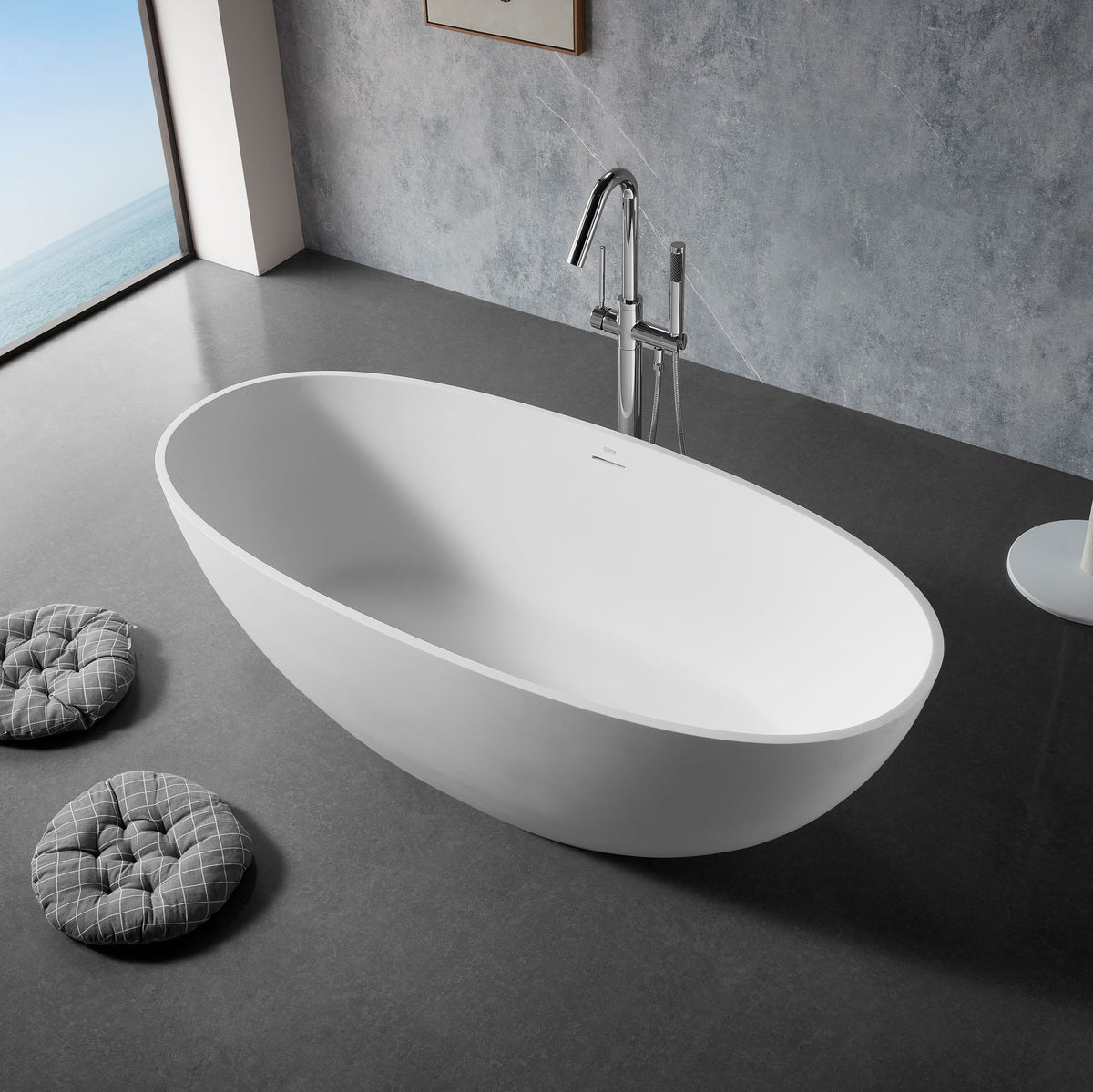 Solid Surface Cast Stone Freestanding Bath 1004 Matt White - Bathroom Hub