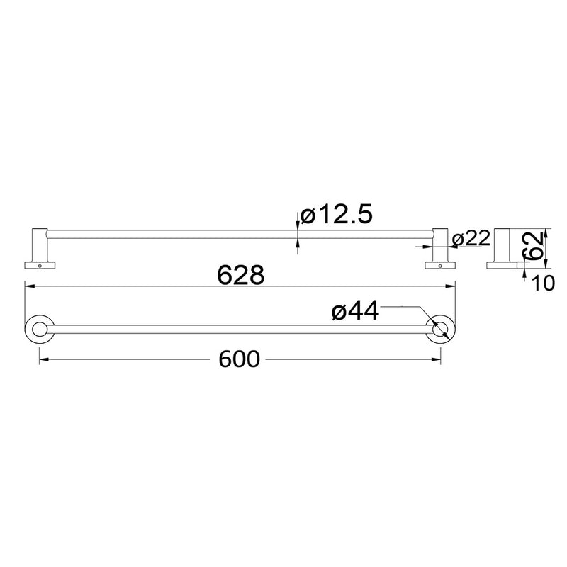 Ruby Single Towel Rail 600mm 21801