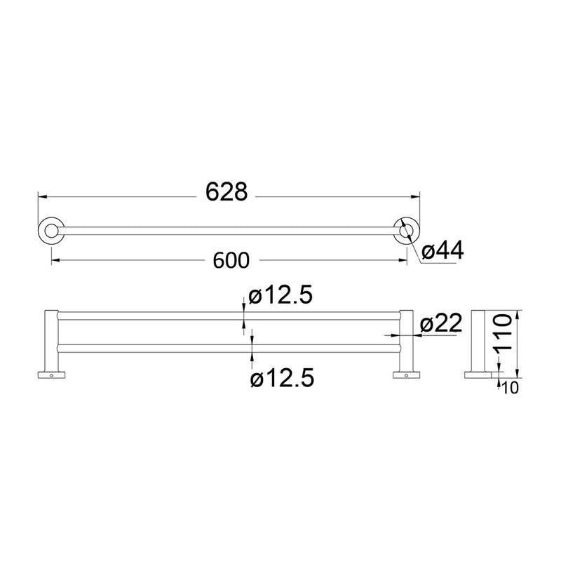 Ruby Double Towel Rail 600mm 21802