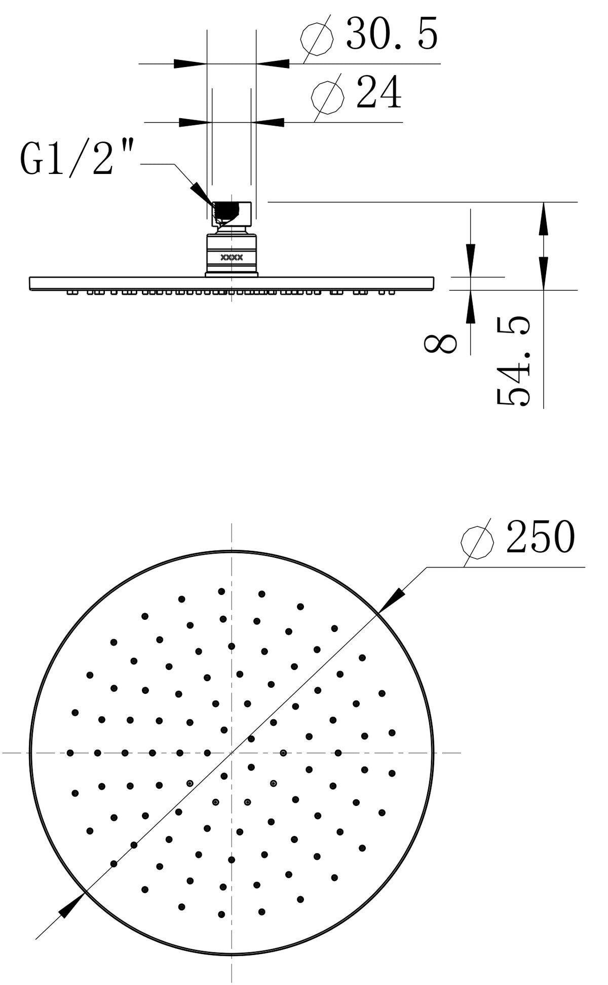 Antique Brass Shower Head - 250mm ABS-25R