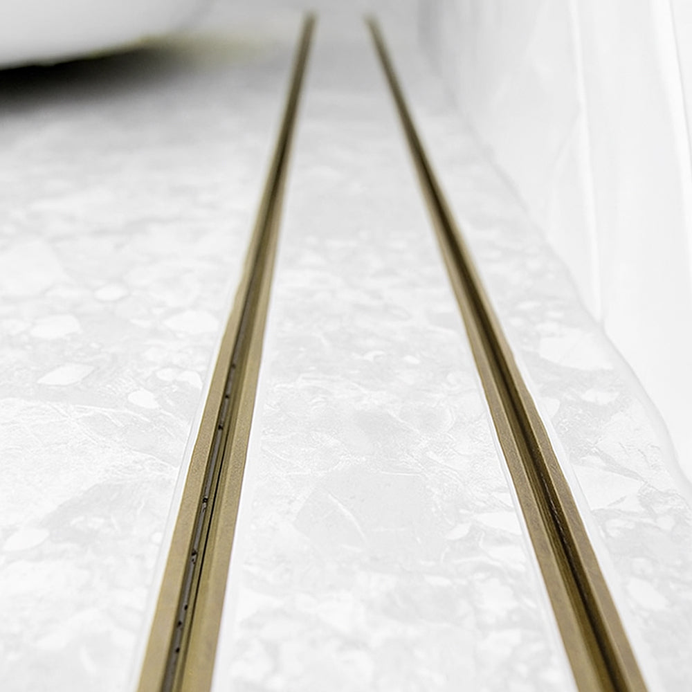 Aluminium Slimline Tile Insert Shower Drain Antique Brass 300-3000x100x21mm - Bathroom Hub