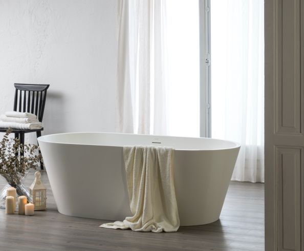 Solid Surface Cast Stone Freestanding Bath 1007 Matt White