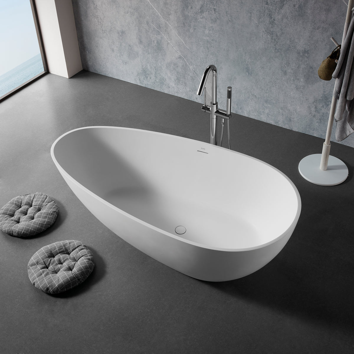 Solid Surface Cast Stone Freestanding Bath 1005 Matt White - Bathroom Hub
