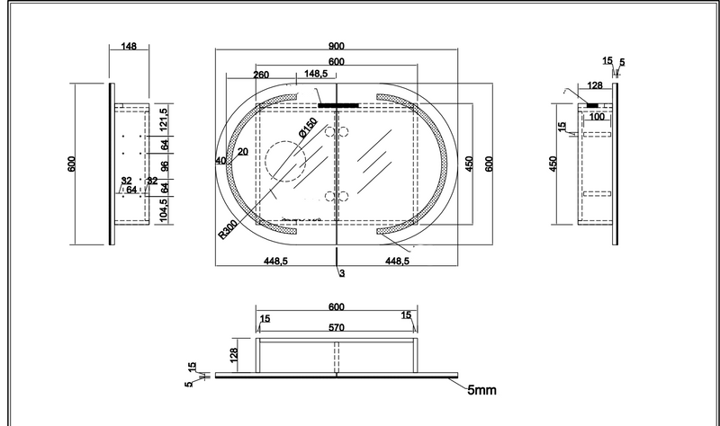 LED Oval Shaving Cabinet LSC9060