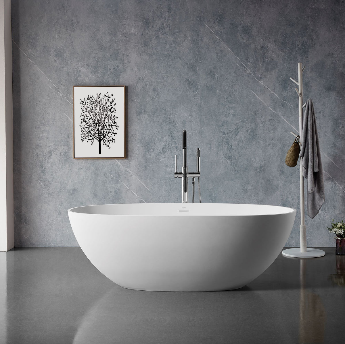 Solid Surface Cast Stone Freestanding Bath 1004 Matt White - Bathroom Hub