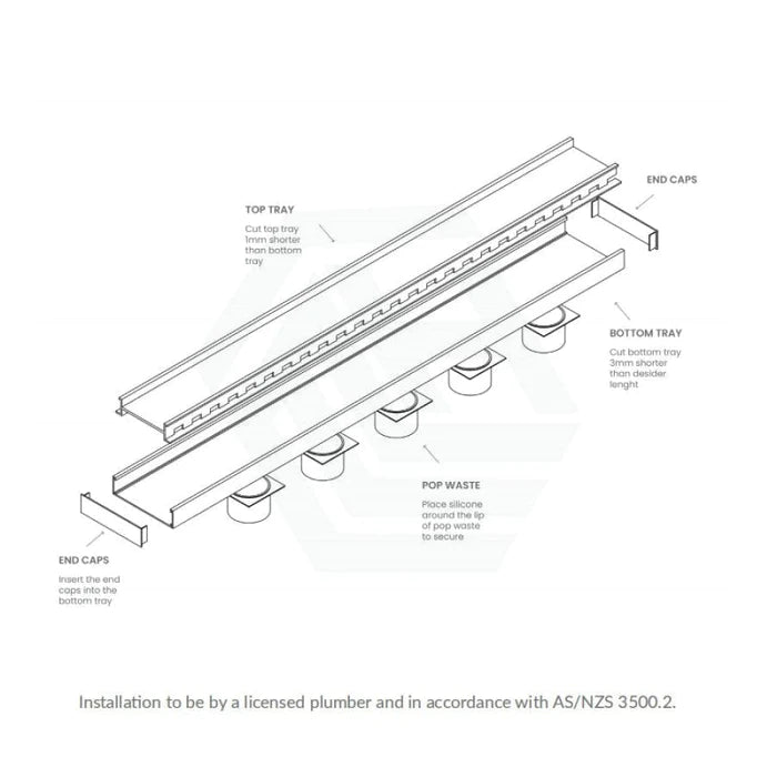 Aluminium Slimline Tile Insert Shower Drain Silver 300-3000x100x21mm