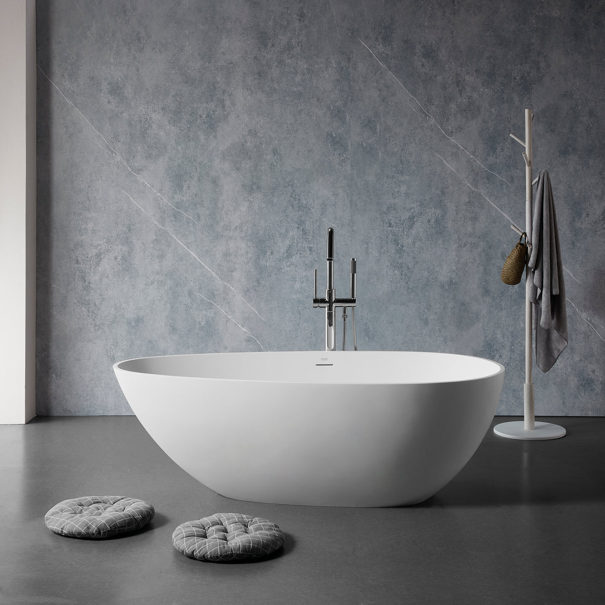 Solid Surface Cast Stone Freestanding Bath 1005 Matt White - Bathroom Hub