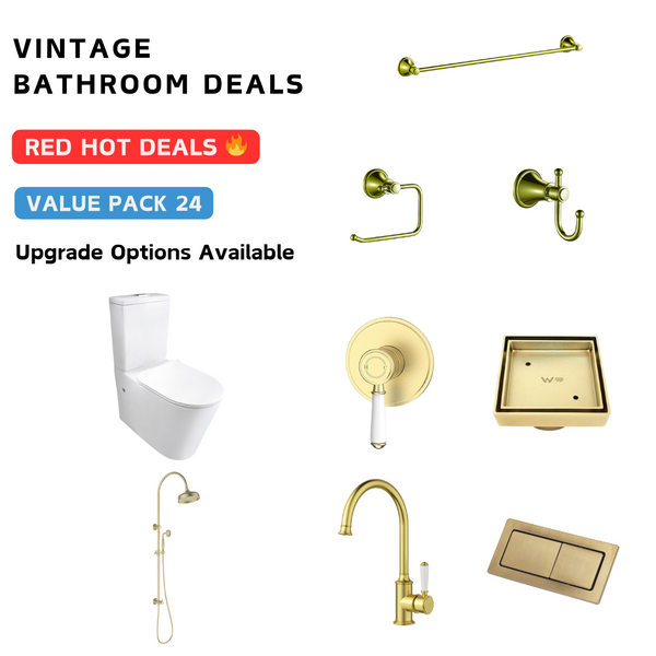 Vintage Brushed Gold With Ceramic White Handle Bathroom Package Deal