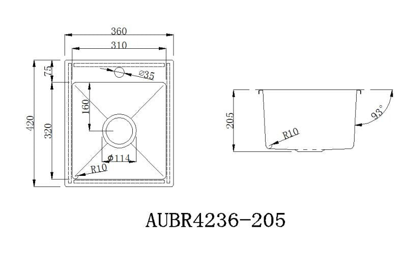 Handmade Stainless Steel Kitchen Sink / Laundry Tub (42cm x 36cm) - HMSB4236TH - Bathroom Hub