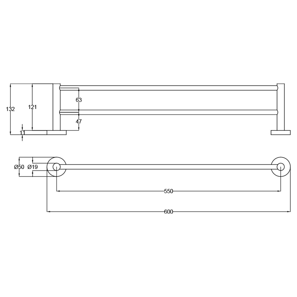 Otus Double Towel Rail 600mm Matt Black 4501-600-MB - Bathroom Hub