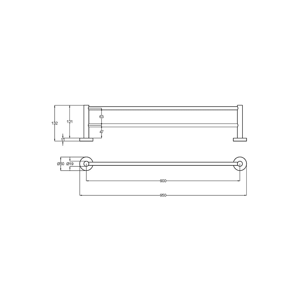 Otus Double Towel Rail 900mm Matte Black 4501-900-MB - Bathroom Hub