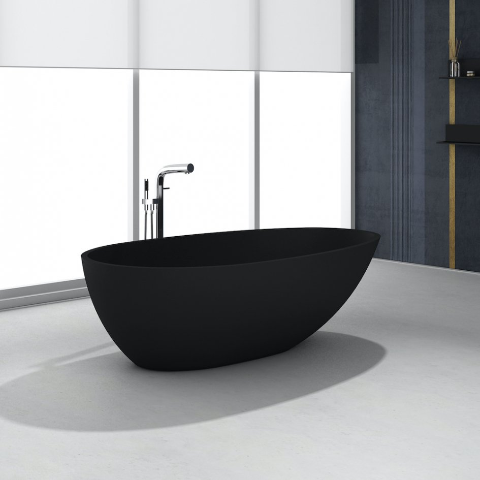 Solid Surface Cast Stone Freestanding Bath 1005 Matt Black - Bathroom Hub