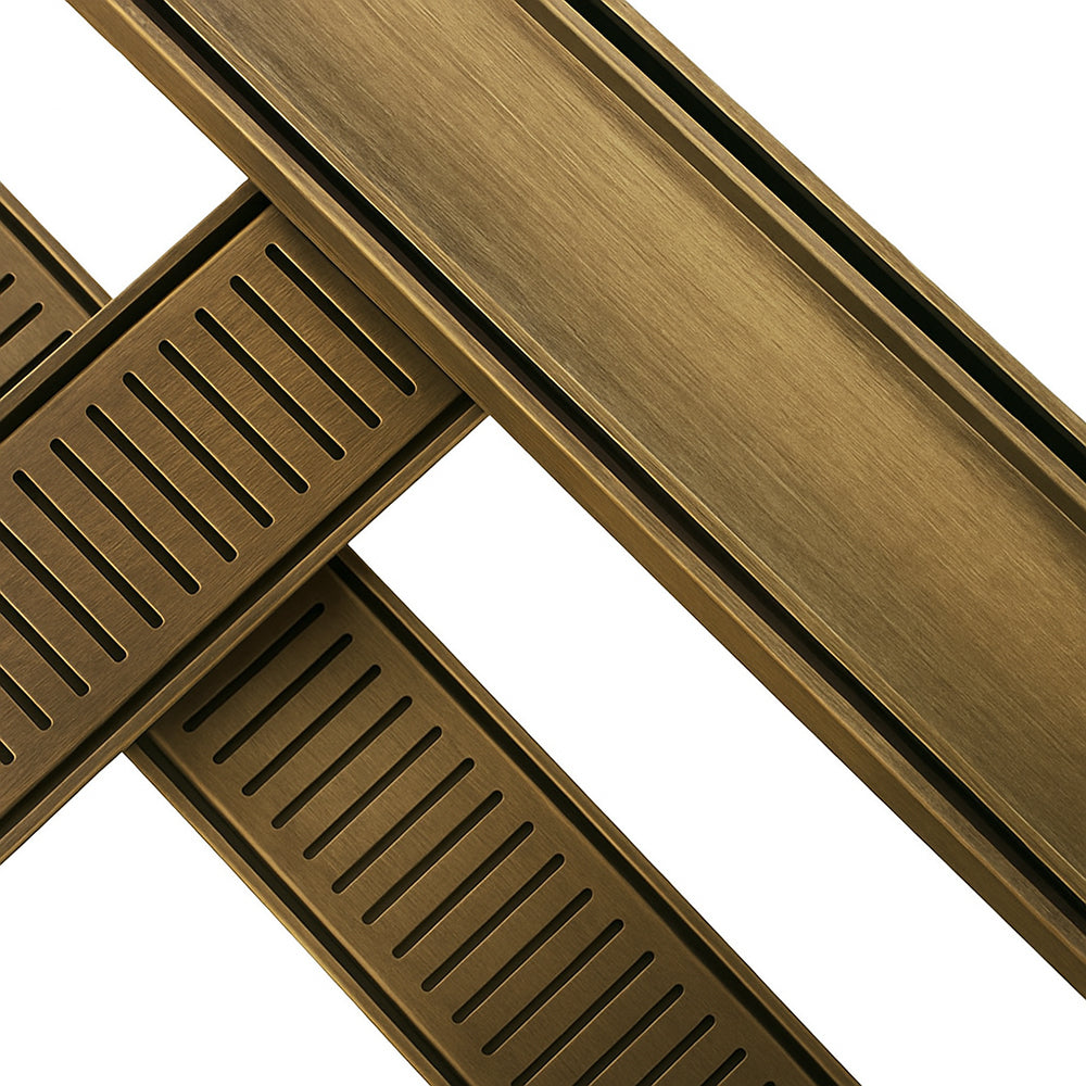 Aluminium Slimline Tile Insert Shower Drain Antique Brass 300-3000x100x21mm - Bathroom Hub