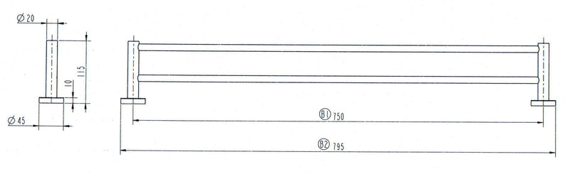 Antique Brass Double Towel Rail 750mm AB-5072